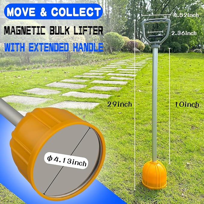 ULIBERMAGNET Magnetic Bulk Lifter, 29inch Long Reach Magnetic Pickup Tool with Quick Release, Yard Pull Magnet Sweeper, Metal Manual Magnetic Swarf Tool with Extended Handle for Nails, Screws, Nut