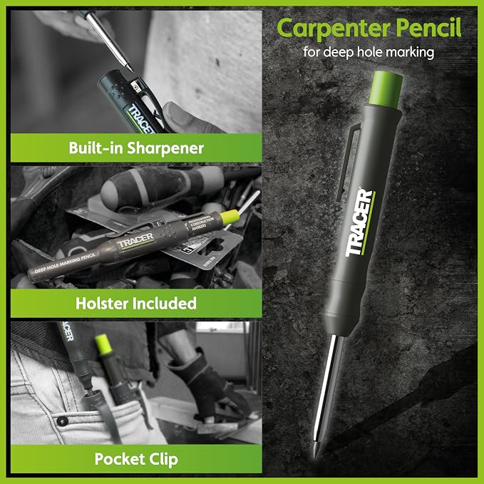 TRACER Contour Gauge 250mm (10”) Precise Marking Gauge with TRACER Deep Hole Construction Pencil. Gauge and Carpenters Pencil Set