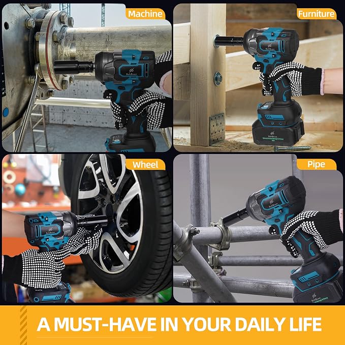 500N.m Brushless Cordless 1/2" Impact Wrench 3500RPM 21V Tool | 21V battery, 4000mAh battery, fast charger, LED work light, 7 sockets, 6 drill bits, 6 screwdrivers, waist hook, storage case