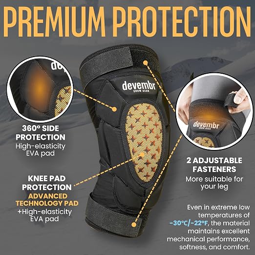 devembr Knee Pads for Snowboarding, Skiing and Skating, Women and Men, L | Impact Absorption Cushion Protection, Cold Resistance, for Skate Ski and Snow Sports