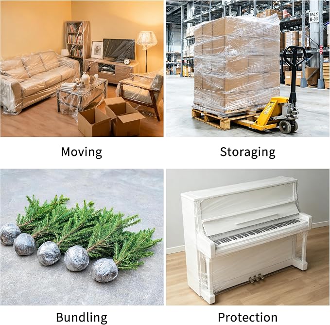 6Pack 5in x1000Ft 80Gauge Mini Stretch Wrap Heavy Duty 800%Stretch 2Handles | stretch wrap Film-800% stretch secures pallets,furniture & fragile items firmly,perfect for moving,storage,warehouse,shipping