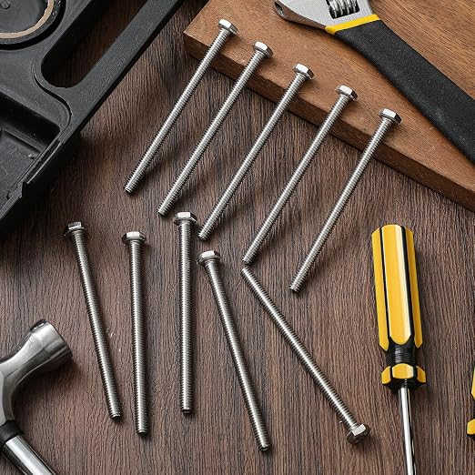 Zonon 50 Pcs 1/4-20 x 4 Hex Head Screw Bolt 18-8 (304) Stainless Steel Hexagon Bolts, Fully Threaded, Plain Finish, External Hex Drive (Silver)