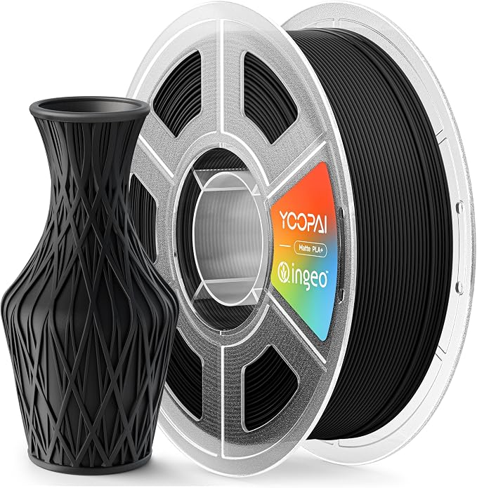 PLA+ Matte Filament 1.75mm, Soft Matte Finish, Reduced Layer Lines, 1KG (2.2lbs) 3D Printer PLA Filament, Dimensional Accuracy +/- 0.02 mm, Charcoal Black