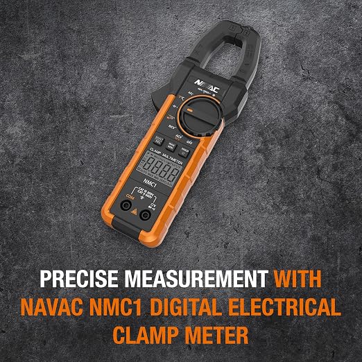 NAVAC NMC1 Digital Clamp Meter - HVAC Multimeter Clamp - Backlit Display - Adjustable Large Jaw - High Precision Chip - Compact Design