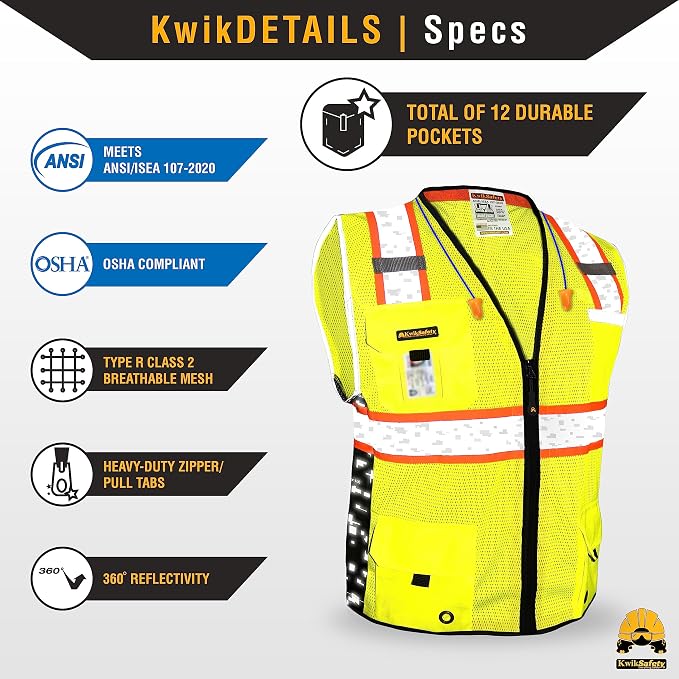 KwikSafety BIG KAHUNA DIGITAL Safety Vest [Yellow, 2XL] + TORTOISE Full Brim Hard Hat Bundle