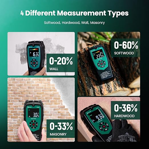 ERICKHILL Pinless Moisture Meter for Walls and Wood, Non-Destructive Dampness Tester for Drywall, Masonry and Building Materials, 3-Color Indicator, Audible Alarm, Detects up to 2 Inches Deep