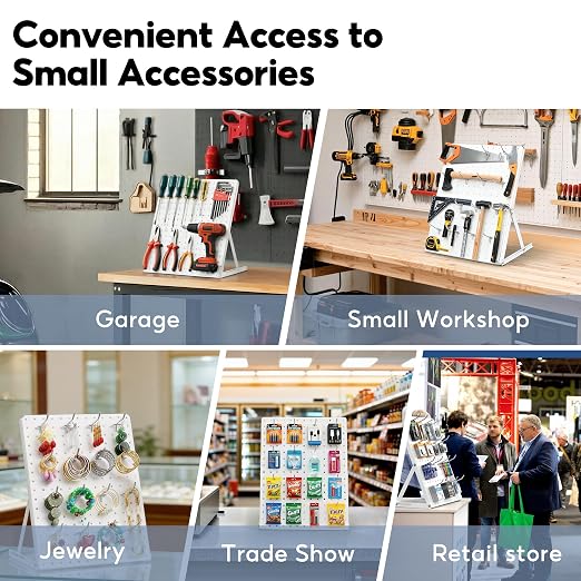 4 Pack Pegboard Display Stand, Sturdy Anti-tip Design,Small Peg Board Tabletop with 48 Hooks, Adjustable Metal Peg Board for Vendor Display, Craft Show, Jewelry Display 16''X12'' – White