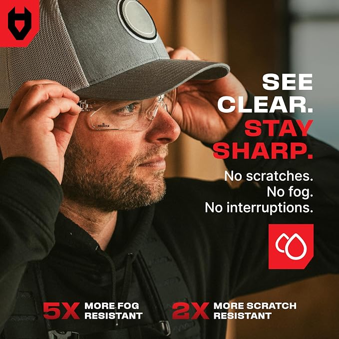 NoCry Clear Shooting Glasses for Men with Anti-Fog and Scratch Resistant Wraparound Lenses — ANSI Z87 Safety Glasses for Men with Adjustable Temples & Nose Pad — 100% UV Eye Protection for Shooting