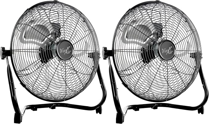 Vie Air 12 Inch Twin Pack Industrial High Velocity Heavy Duty Metal Floor Fan with 3 Speed Settings, Black