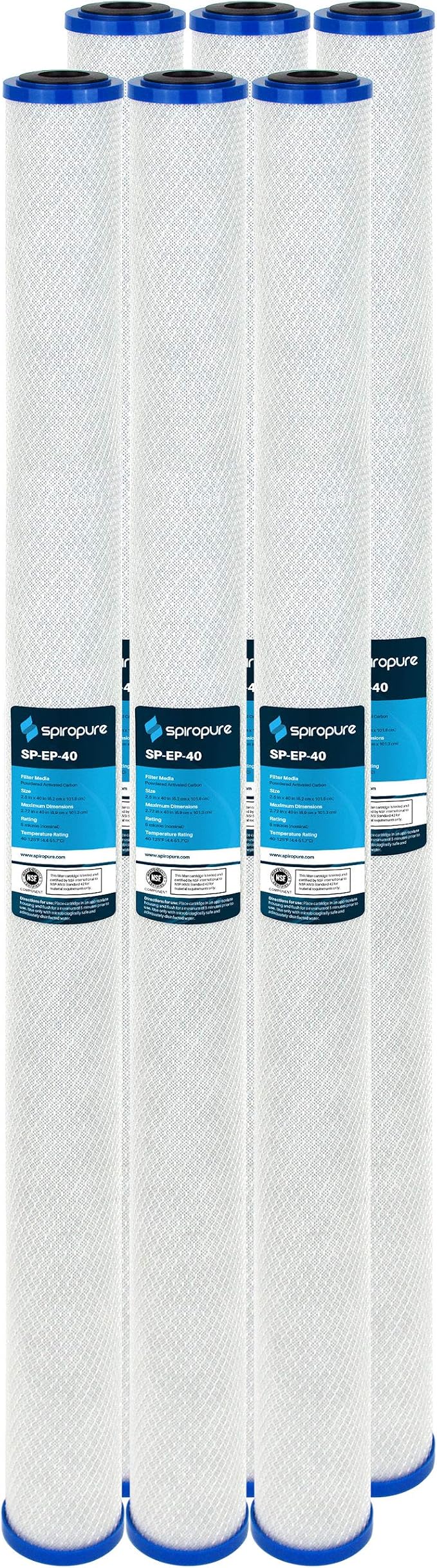 SpiroPure 40x2.5 5 Micron Carbon Block Water Filter EP5-40 155815-03 6 Pack