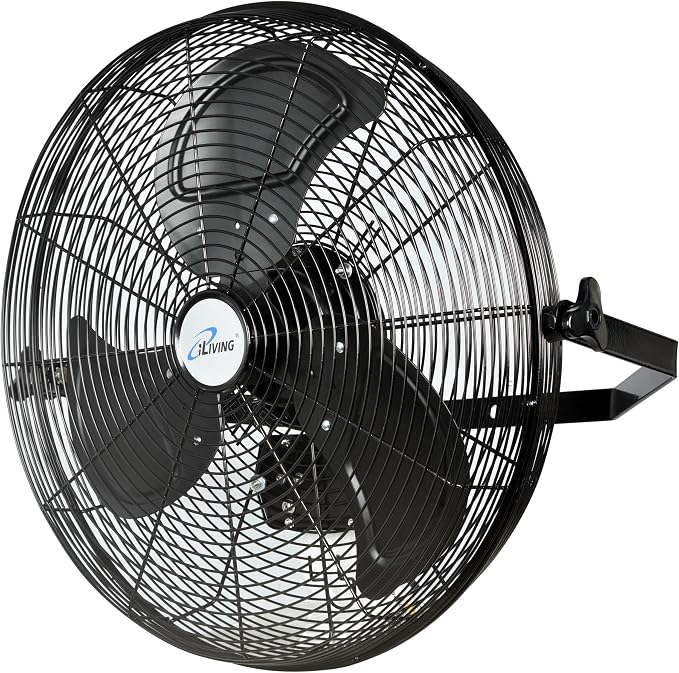 iLiving 20 Inch Industrial Wall Mount Fan, 4750 CFM High Velocity, Outdoor Rated, 3-Speed, UL Listed for Garage, Patio, Warehouse, Barn, and Commercial Use