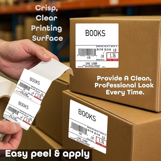 Aquos CAS CL-8020 Printing Scale Label Rolls | Thermal Labels | Label Roll with Strong Adhesive | Pre-Cut | Smudge-Free | Made in USA