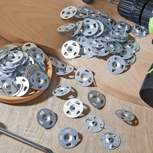 Fabbay 80 Pcs Foam Board Fasteners 1-1/8 Inch Galvanized Steel Washers, Small Pack Rust Proof Durable Metal Washers for DIY Home Repair Furniture Assembly & Model Making
