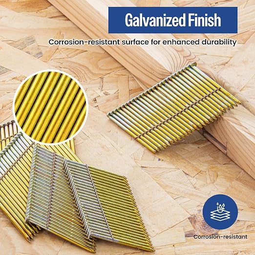 meite 28 Degree Framing Nails 3 Inch Galvanized Offset Round Head Wire Weld Collated Nails for Framing Nailer Gun, Smooth Shank Structural Framing Nails for Construction 2,000PCS | Offset Full Round Head Smooth Shank, Rust-proof, Fits Pneumatic Cordles...
