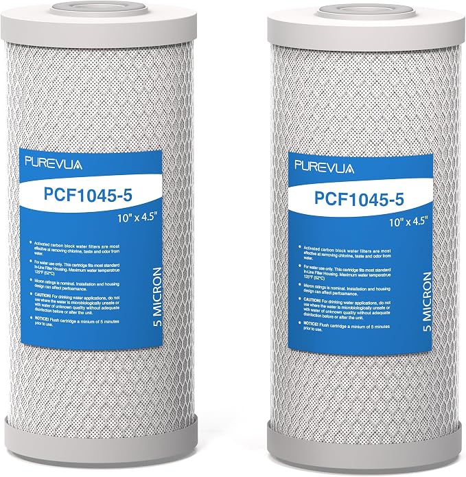 5 Micron 10" x 4.5" Whole House CTO Coconut Shell Activated Carbon Water Filter Replacement Cartridge, Compatible with WFHDC8001, FXHTC, GXWH40L, GXWH35F, CB-BB-10, FC15B, CTO10BB, 2-Pack