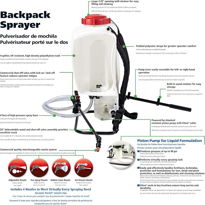 SOLO 425 4-Gallon Professional Piston Backpack Sprayer, Wide Pressure Range up to 90 psi & 430-2G 2-Gallon Farm and Garden Sprayer with Nozzle Tips for Multiple Spraying Needs