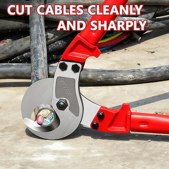 Verida Cable Cutters 32 inch, Heavy-Duty Large Cable Cutter, Chrome vanadium steel, Hardness 62 HRC, Suitable for cutting thick copper and aluminum core cables, Red