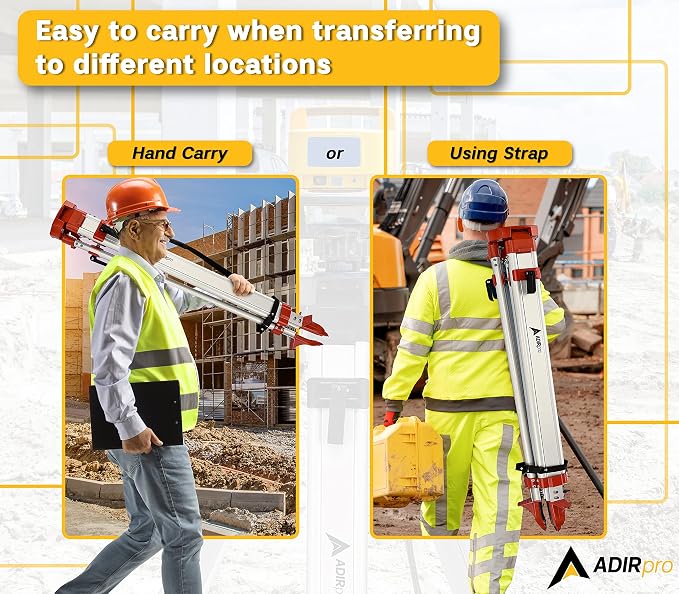 AdirPro Laser Level Tripod - Universal Heavy Duty Survey & Transit Tripod - 5/8" x 11" Thread - Quick Clamp - Aluminum Construction for Lasers & Levels (Orange)