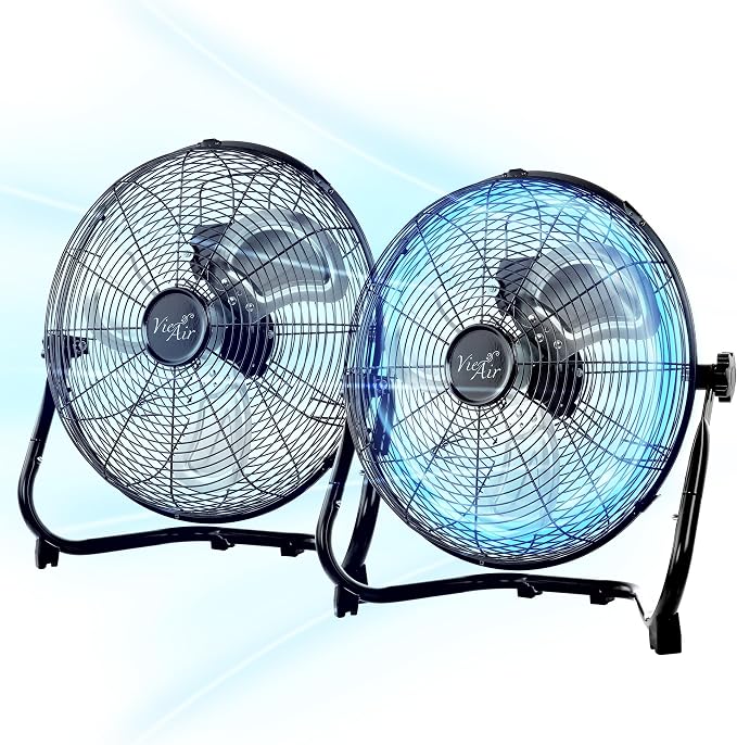 Vie Air 12 Inch Twin Pack Industrial High Velocity Heavy Duty Metal Floor Fan with 3 Speed Settings, Black