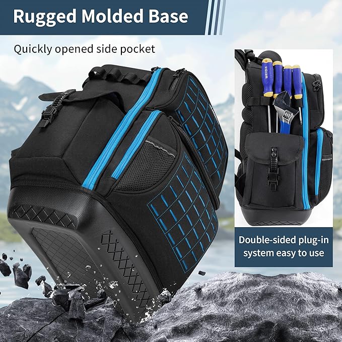 BLISSWILL Tool Bag Backpack for men,Heavy Duty Tool Backpack Bag with Waterproof Molded Base，62 Pockets/40 Loops Heavy Duty Tools Organizer Bags/Electrician/Industrial/Construction Work Backpack