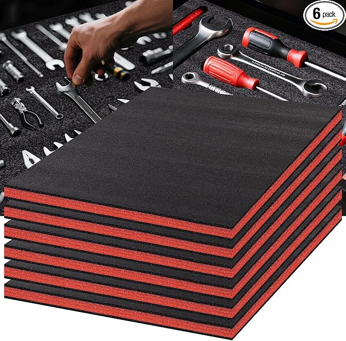 Tool Box Foam, 6Pack 22x18x1 inch, Foam Inserts for Cases,Cuttable Polyethylene Storage Sheets for Toolbox Hard Case,Drawer Camera Toolbox Storage, Tool Shadow Insert