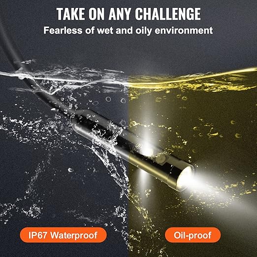 VEVOR Triple Lens Endoscope Camera, 4.5" IPS Screen Borescope Inspection Camera with 1080P Lens, 10 Adjustable Light, 2860 mAh Battery, Waterproof & Oilproof Endoscope for Auto, Wall, Drain Inspection