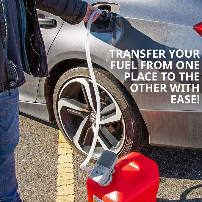 Deway Automatic Fuel Transfer Pump with Auto-Stop & Beeps When Tank Is Full, AA Battery Powered, Advanced Adapter Fits All Size Cans, Extra Long Hose, Portable Liquid Pump for Gasoline, Diesel & More