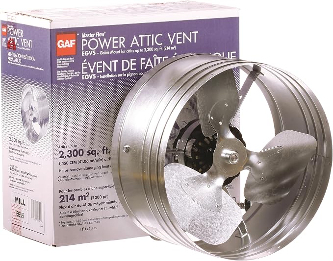 Master Flow GAF 1450 CFM Power Gable Mount Fan with Adjustable Power thermostat (PT6): Easy Installation & Efficient Exhaust Ventillation|High Airflow Capacity for attic spaces upto 2300 sq. ft.