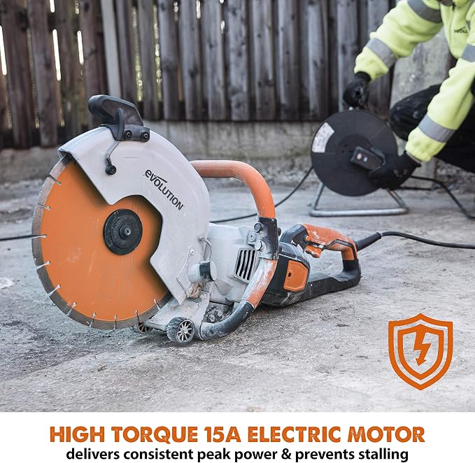 Evolution R12DCT 12 Inch Concrete Saw with Water Fed Dust Suppression (Aka Angle Grinder, Cut Off Saw, Masonry) Electric, No Gas, 4-1/2" Cut - Incl Premium Diamond Blade (Formerly R300DCT+)
