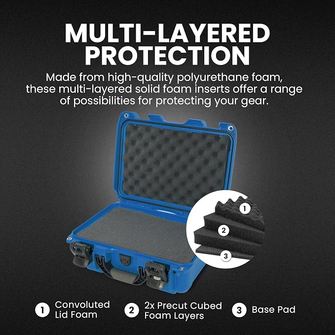 NANUK 915 Hard Case with Cubed Foam – Compact Waterproof Travel Camera Hard Case with Padded Dividers, 13.8” x 9.3” x 6.2” – Dustproof and Impact Resistant, Airline Carry-On Approved – Blue
