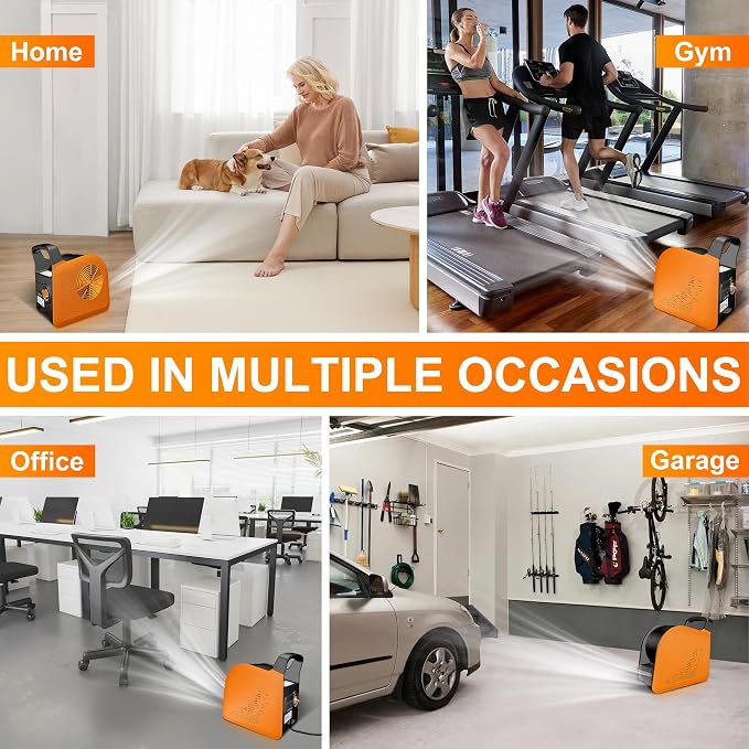Portable Blower Fan for Home: High Velocity Floor Fans for Cooling and Drying - Air Mover with 185° Rotating for Bedroom, Garage, Shop and Gym, 3 Speeds Utility Fan with 2 AC Outlets, Orange