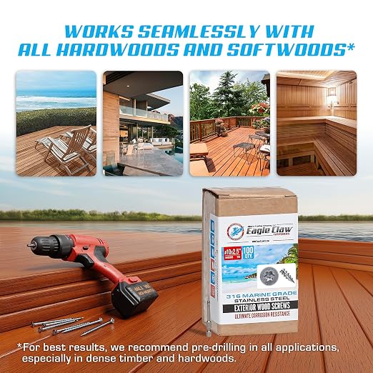 Allen's Trading Co. #10 x 2.5 Inch 316 Stainless Steel Screws Marine Grade (100 Pack, T25 Star) | Stainless Steel Wood Screws w/Driver Bit | High Corrosion Resistance for Coastal Construction