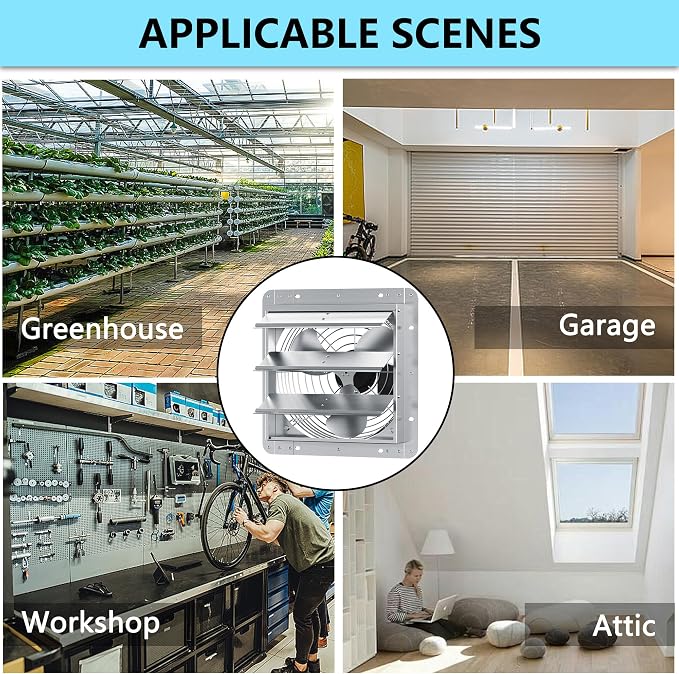 10 Inch Shutter Exhaust Fan, Aluminum Wall Mounted Exhaust Fan, 844 CFM High Speed Automatic Shutter Attic Fan, Vent Fan For Greenhouse,Shed,Shop,Garage