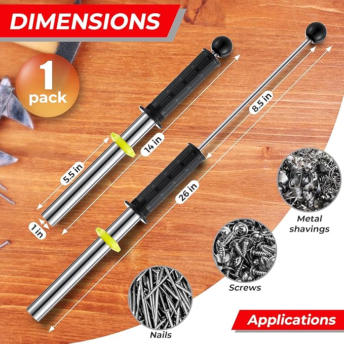 Magnetic Pickup Tool, Magnet Wand with Release Handle, Magnetic Chip Collector for Pickup Nails, Screws and Metal Cuttings & Shavings