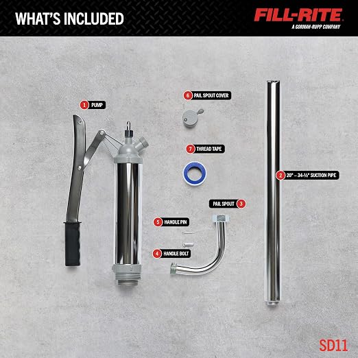 Fill-Rite SD11 Lever Hand Pump – 11 oz per Stroke Manual Fuel & Fluid Transfer Pump with Pail Spout and Telescoping Suction Pipe