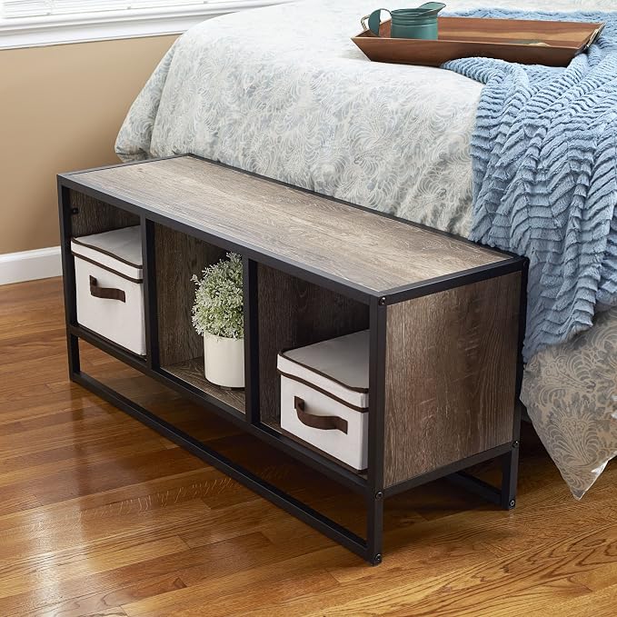Household Essentials Ashwood & Iron Cube TV Console with Rustic Grain
