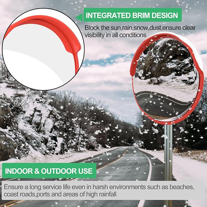 RELIANCER 24" Convex Security Mirror,Curved Safety Traffic Road Driveway Mirror,Adjustable Safety Corner Surveillance Mirrors,Outdoor Indoor Blind Spot Mirrors For Garage Parking Lot Shop Office