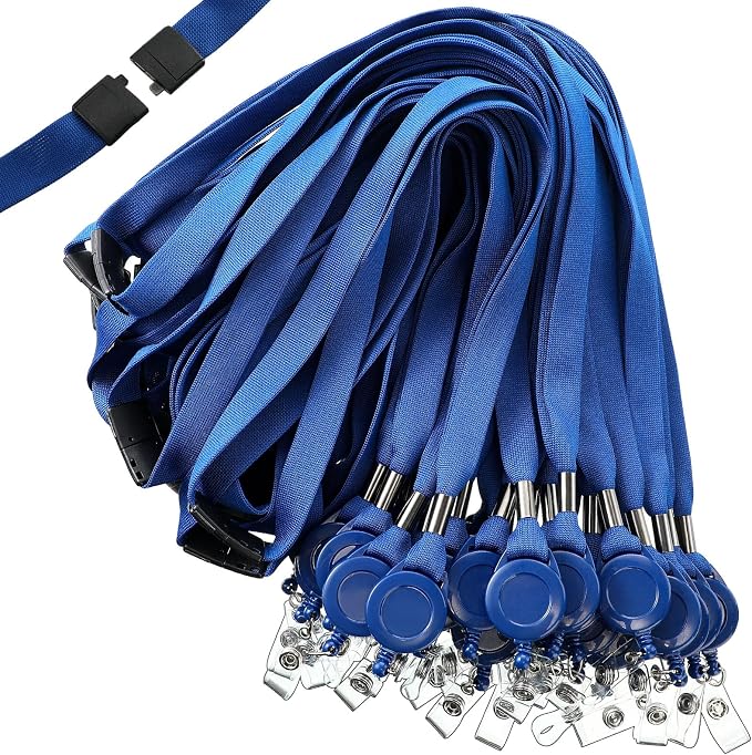 Windyun 72 Pcs Breakaway Lanyard with Safety ID Bulk Retractable Lanyards Flat Neck Straps (Blue)