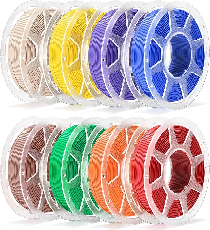 Pre-Dried PLA Basic 8x250g Bundle with Spool for Bambu Lab 3D Printers, Multicolor 1.75mm 3D Printing Filament, Beige+Purple+Orange+Yellow+Green+Brown+Cobalt Blue+Red