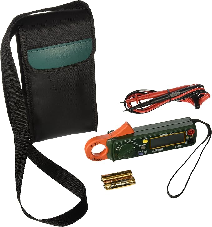 Extech 380941 200-Amp AC/DC High Resolution Mini Clamp Meter | 0.9in jaw, 10mA resolution, voltage, resistance, frequency, bargraph, auto zero, min/max, case