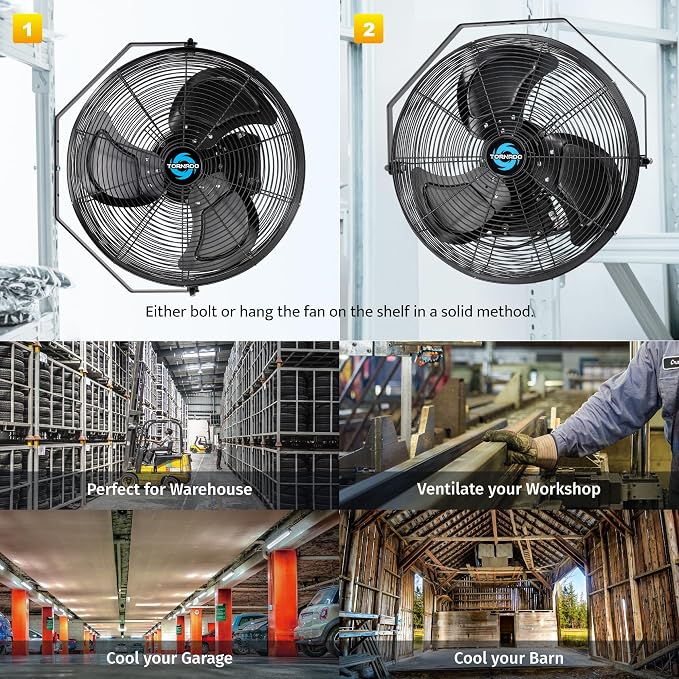 Tornado 18" Outdoor IPX4 Rated Water-Resistant Metal Industrial Wall Mount Fan, 3 Speed High Velocity Wall Fan For Commercial, Industrial, Residential Use, 4150 CFM 6.6 FT Cord 180°Tilting, Black
