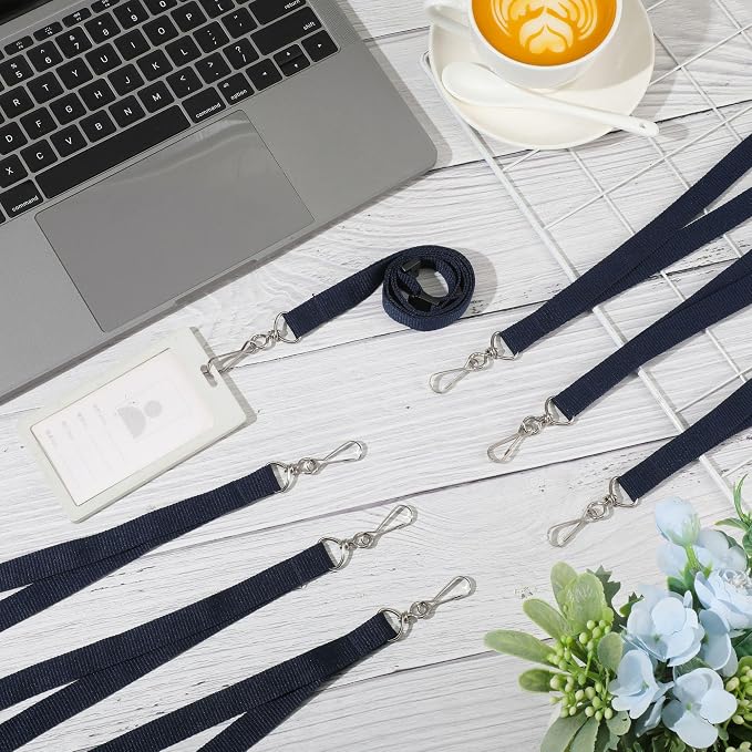 Patelai 60 Pcs Breakaway Lanyards with J Hook Bulk Flat for ID Badges Neck Badge Lanyards Card Nametag Holder Neck Straps (Navy Blue)