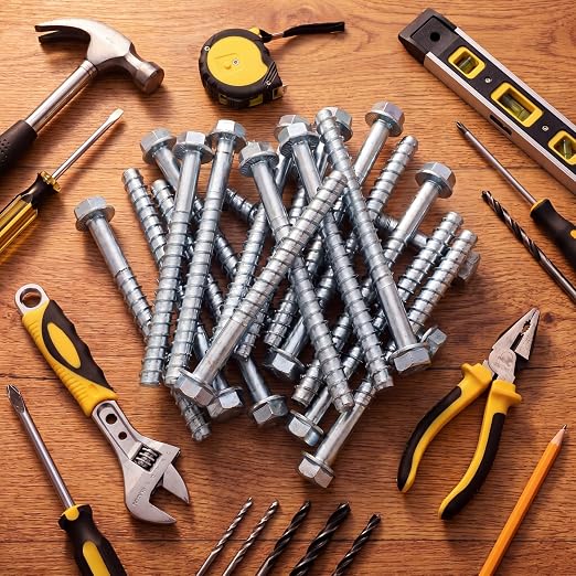 Tandefio 20 Pack 5/8" x 7" Concrete Screw Anchors Galvanized Large Diameter Heavy Duty Plated Concrete Anchors for Masonry Brick Anchoring Block Decking Framing Hex Drive
