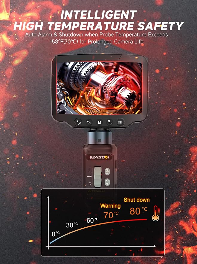 Two-Way 210° Articulating Borescope, Steering Snake Inspection Endoscope with 4.3in HD IPS Screen,6 LED Lights, IP67 Waterproof Endoscope for Mechanics A/C Wall Pipe Inspection - 3.28FT