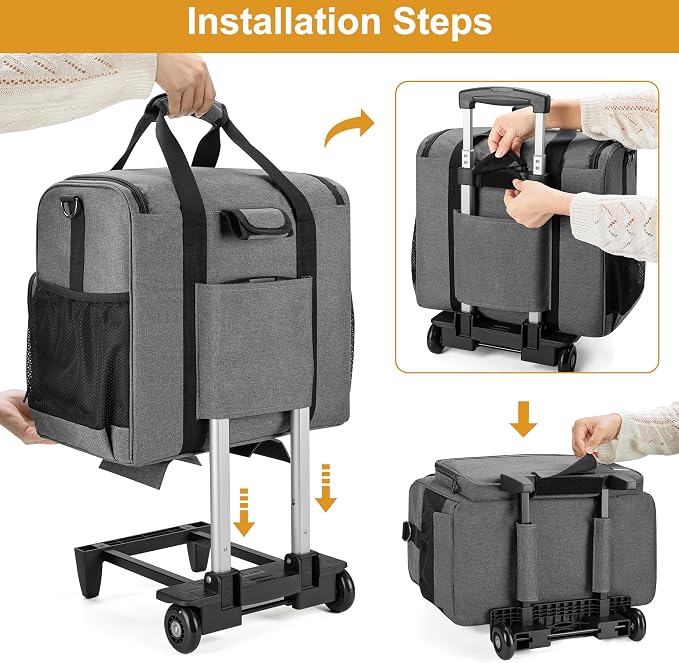 Trunab Rolling Teacher Bag, Teacher Tote Bag with Bottom Pad and Detachable Trolley, Wheeled Teacher Bag with Padded Sleeves Holds up to 15.6” Laptop