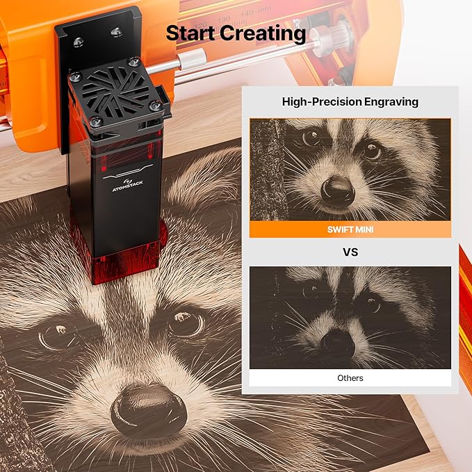 ATOMSTACK Swift 2.5W Laser Engraver Mini, Laser Engraving Machine for Wood Leather Acrylic, Desktop Laser Cutter, Fully Assembled, WiFi & USB, AI Software, 135×145mm Work Area, Orange, 2500mW | Your Easiest Entry Into Laser Creativity The Smart Laser T...