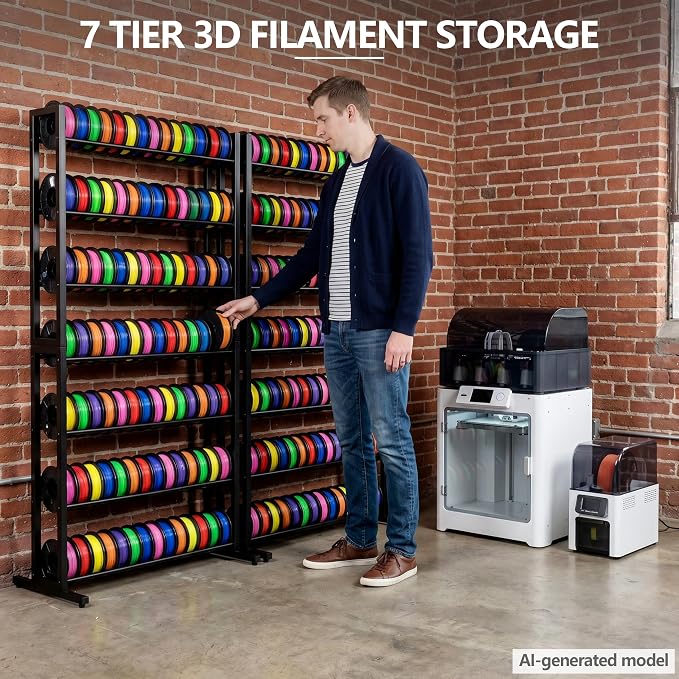 Piskyet 7-Tier Heavy Duty 3D Printer Filament Storage Rack, Large Capacity Spool Holder Shelves for 3D Printing Filaments, Perfect for Home Studio, Office, Workshop & 3D Printing Business (Shelf Only)