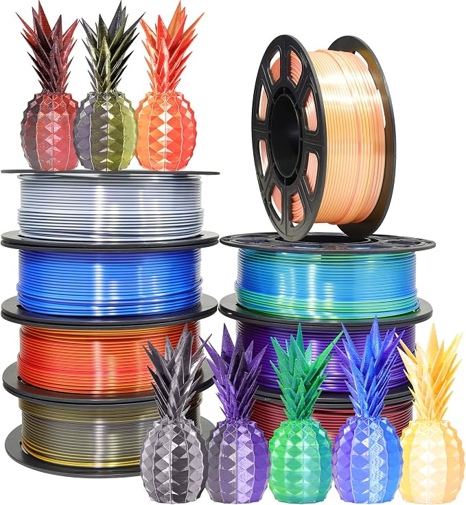 BBLIFE 8 Spools Dual Color Silk PLA 3D Printer Filament Bundle, Silk Purple Gold White Red/Black, Purple/Blue, Red/Gold, Green/Blue, Yellow/Pink, 1.75mm Bicolor Silk PLA 250gX8