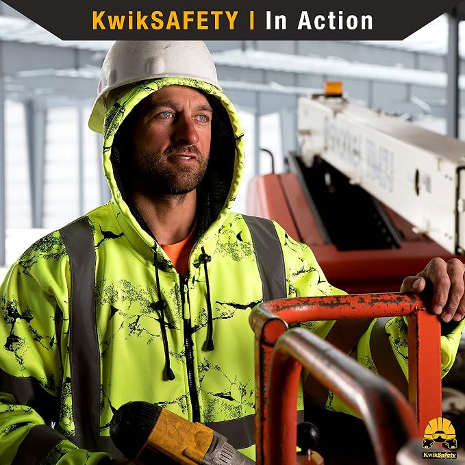 KwikSafety - Charlotte, NC - Men's Fleece Safety Hoodie | PPE Hi Vis Lightweight Reflective Jacket
