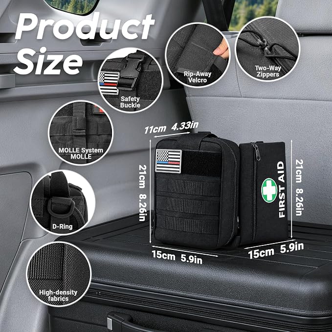 IFAK Trauma Kit with Tourniquet, Israeli Bandage, Splint, Tactical First Aid Kit for Car, Camping, Hiking and Travel with Molle Bag (66 Pack)